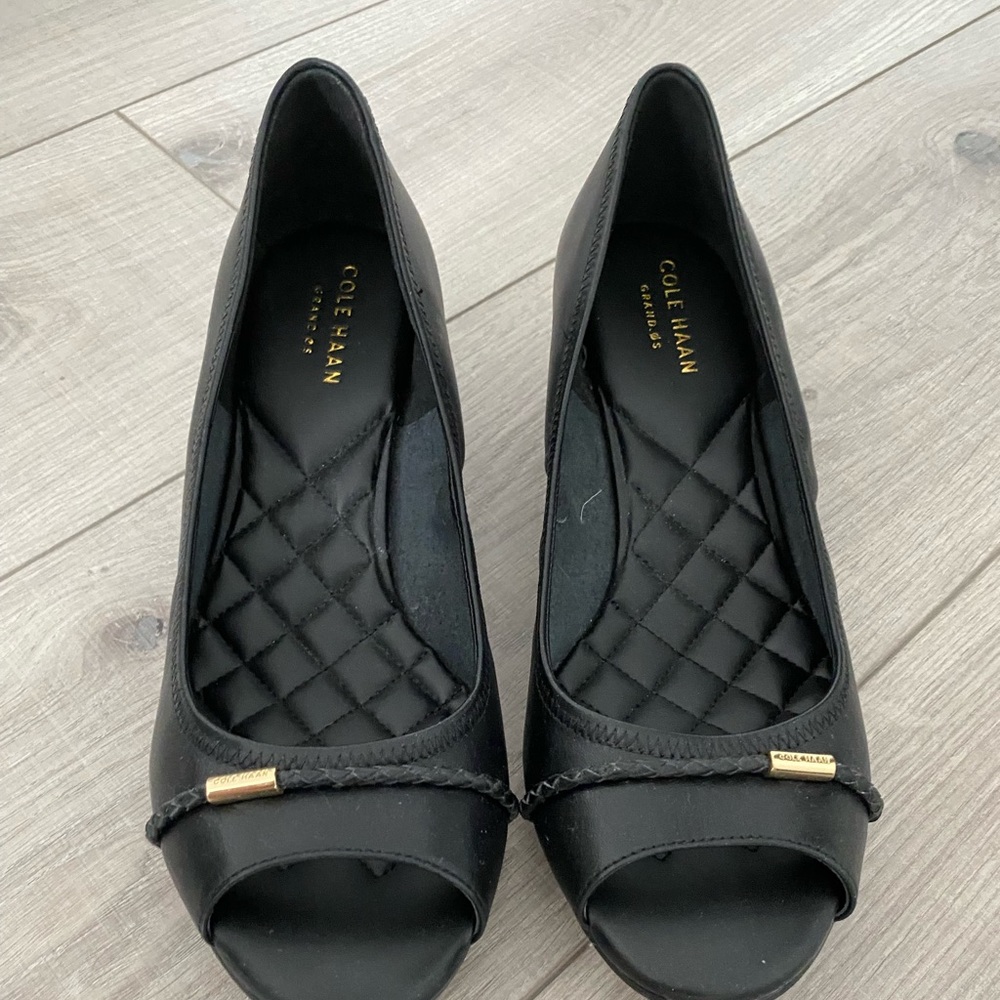 Cole haan black open tor wedge sandal new